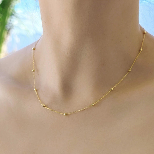 【AMYO】Bead Chain Choker Silver Choker Necklace, Simple dainty Bead Chain Choker