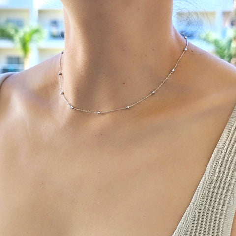 Sterling Silver Beads Choker Necklace