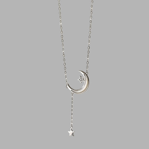 Sterling Silver Moon Dangling Star Necklace