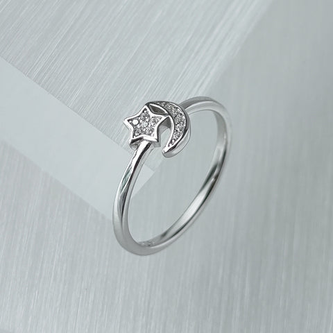 Sterling Silver Moon Star Ring