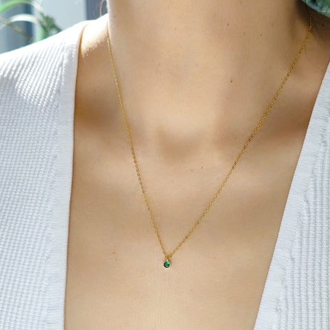 Sterling Silver Dainty Green Stone Necklace