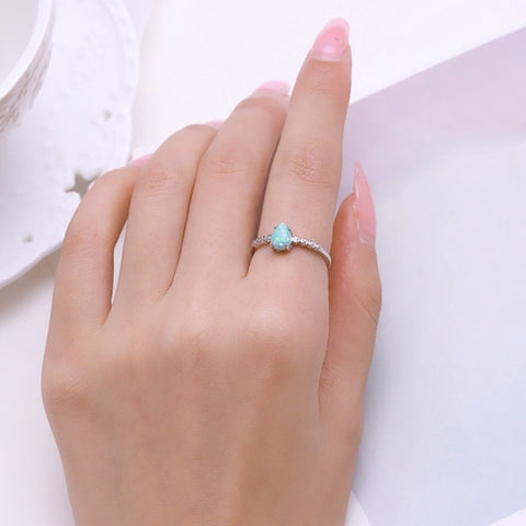 Sterling Silver Opal Teardrop Ring