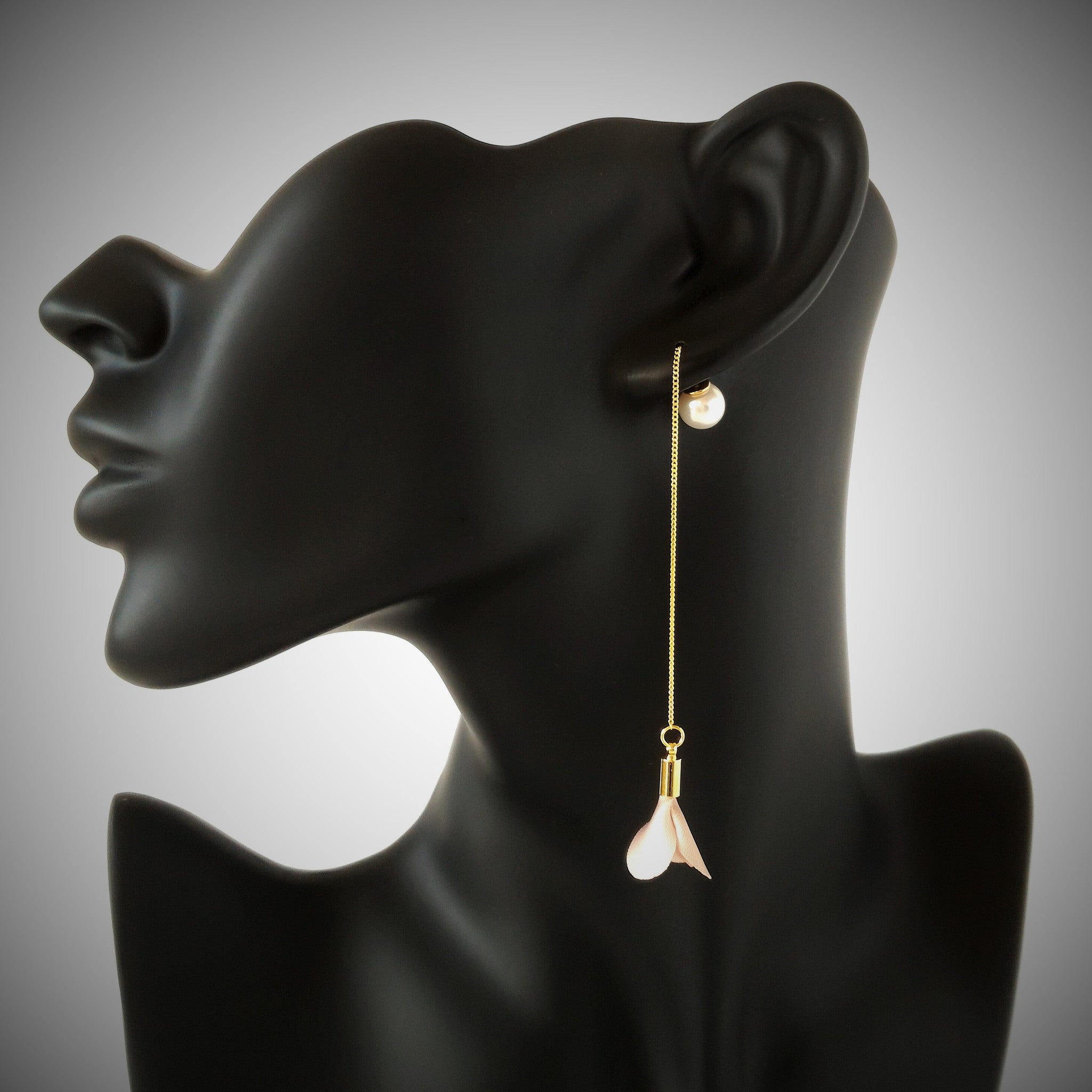 Threaded Pearl Flower Drop Earrings