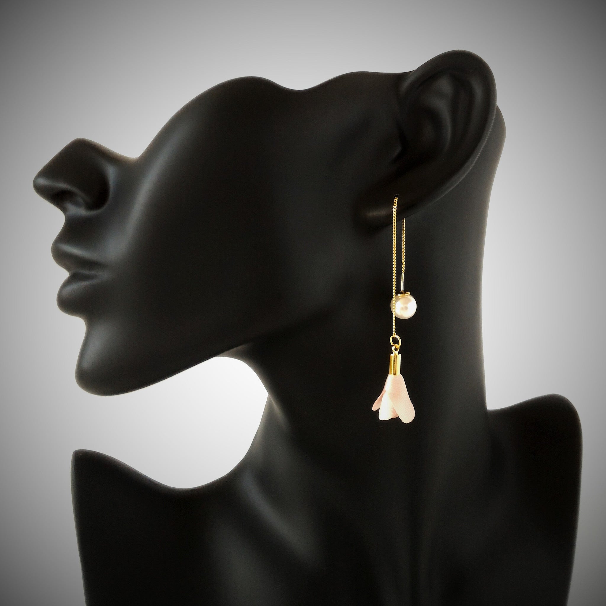 Threaded Pearl Flower Drop Earrings