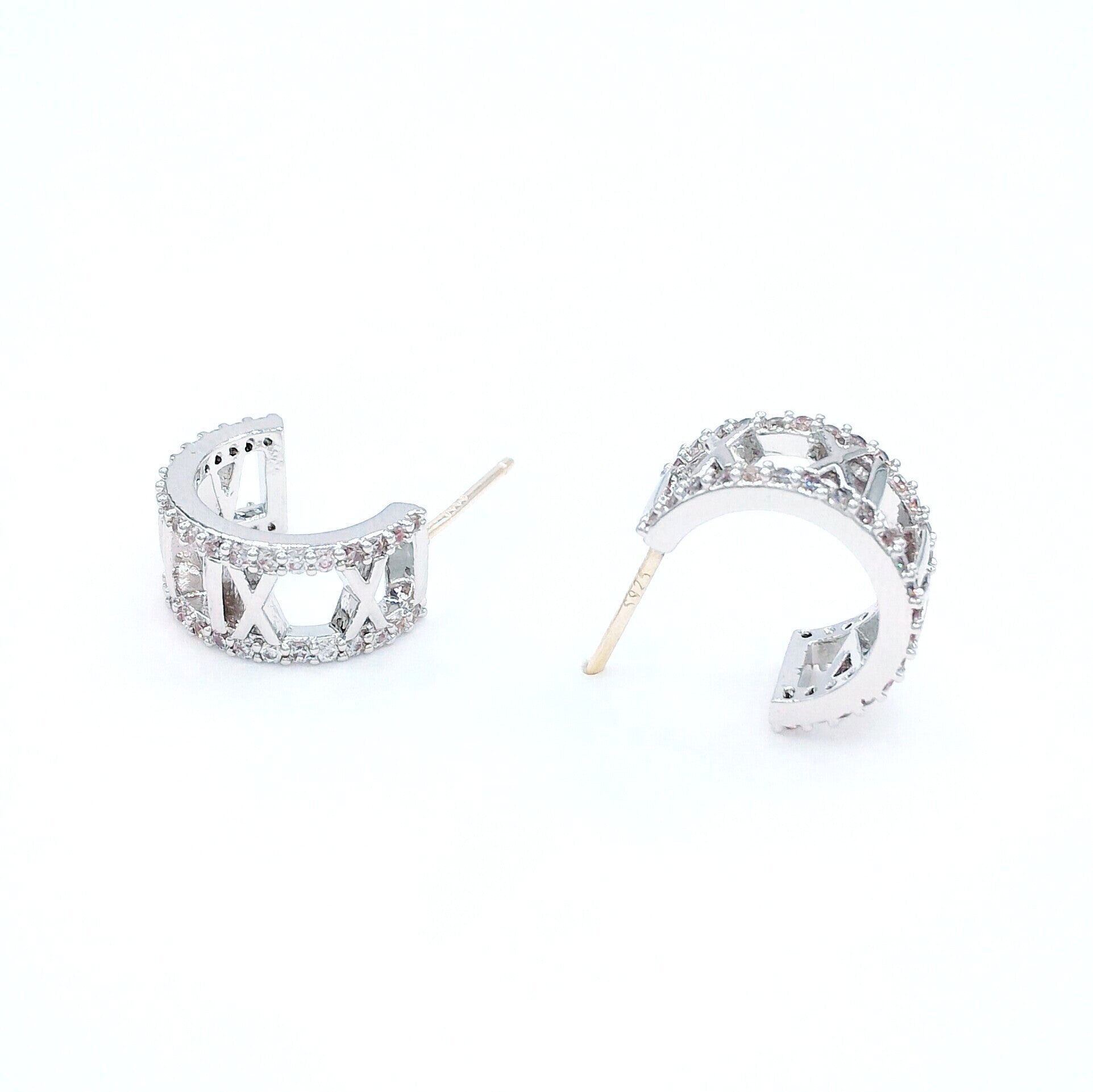 Pave Crystal Roman Numeral Curved Studs