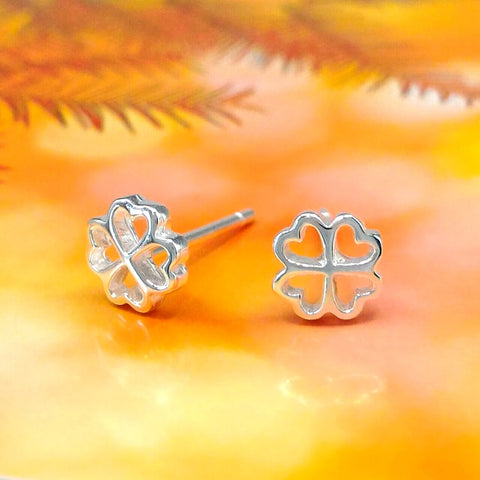 Sterling Silver Dainty Hearts Clover Studs