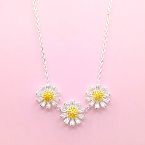 Sterling Silver Triple Daisy Necklace