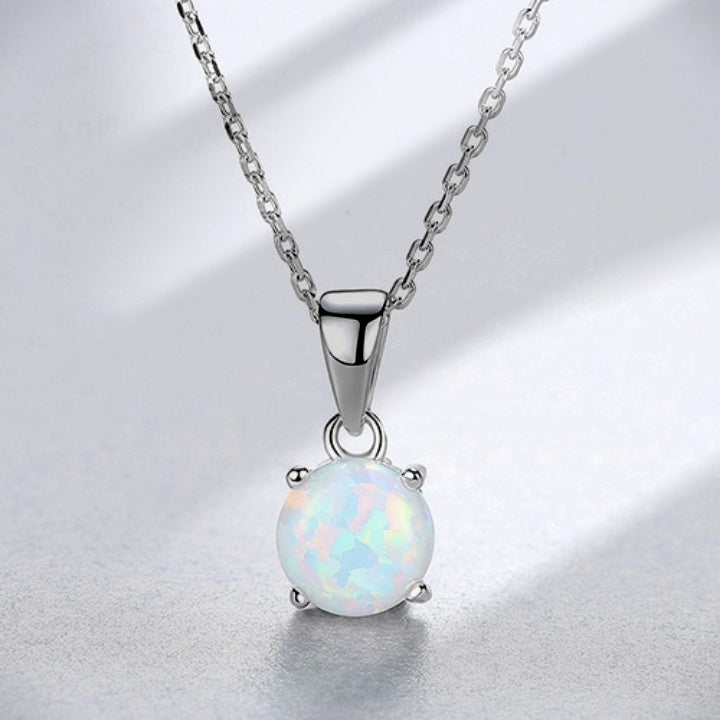 Round-Cut Lab-Created Opal Necklace & Stud Earrings Gift Set Sterling Silver  18